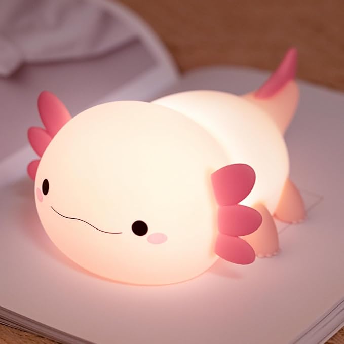 YR YRHH-PET Axolotl Lamp Kid Cute Night Light, Rechargeable Squishy Axolotl Gifts for Girls, Mother, Baby Touch Nightlight, Dimmable Silicone LED Animal Toy, Bedside Pink Lamp, Nursery Kawaii Décor