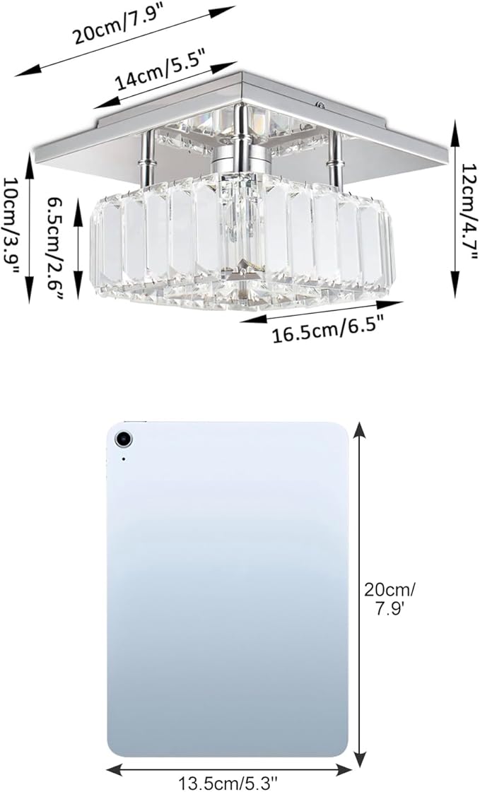 CLAIRDAI Crystal Ceiling Light Square Flush Mount LED Ceiling Light Fixture Modern Led Chandelier Crystal Ceiling Lamps for for Kitchen Hallway Foyer Living Room Bedroom 6500K Cool White