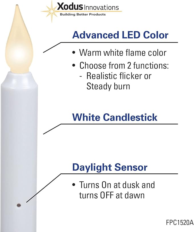 Xodus Innovations FPC1525A Battery Operated LED Window Candle with Sensor, Black, Large Base
