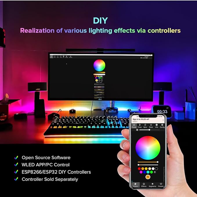 BTF-LIGHTING WS2811 IC=RGB+IC Addressable Color RGB LED Strip,16.4FT 30LED/m 10Pixels/m,IP65 Black PCB,UL Listed,Flexible DC12V Chasing Effect for Indoor Home Decor,3M Tape(No Adapter or Controller)