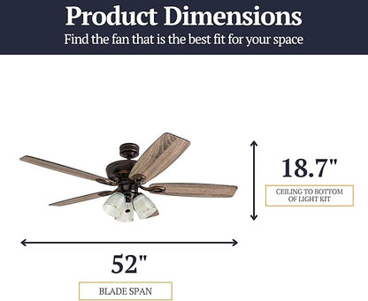 Prominence Home Marston, 52 Inch Traditional Indoor LED Ceiling Fan with Light, Pull Chain, Three Mounting Options, 5 Dual Finish Blades, Reversible Motor - 51017-01 (Oil Rubbed Bronze)