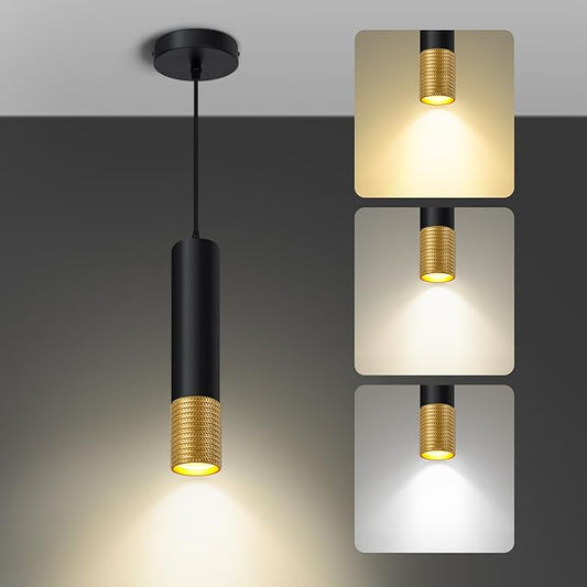 OKELI Modern Pendant Light,LED Black and Glod Pendant Lights Fixtures,3 Color Pendant Lighting for Kitchen Island, Bar,15W,2700K-6000K,ETL