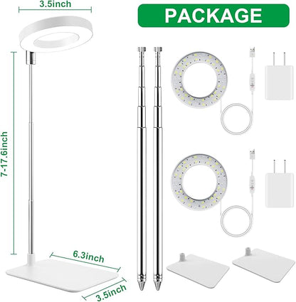 2 Pack Grow Light with Base, 6000K White Full Spectrum Growing Light Lamp for Indoor Small Mini Micro Green Pot Plants, 5-Level Dimmable, Auto Timer 4/8/12/18 Hrs