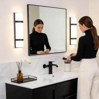 LED Bathroom 16 Inch Vanity Lighting Fixtures | CRI 90 4000K Matte Black Wall Sconces Set of Two with White Frosted Glass Lamp Shade | 120V 15W 1200LM Dimmable with Dimmer Switch(not Included)