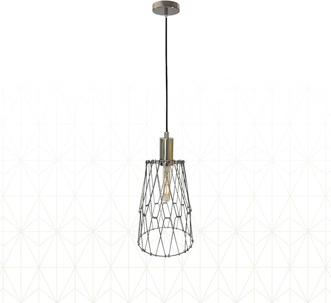 Royal Designs, Inc. Foldable Industrial Metal Pendant Light with Adjustable 7 ft Long Lamp Cord & Canopy, Create 9 Different Shapes, Polished Nickel, Single
