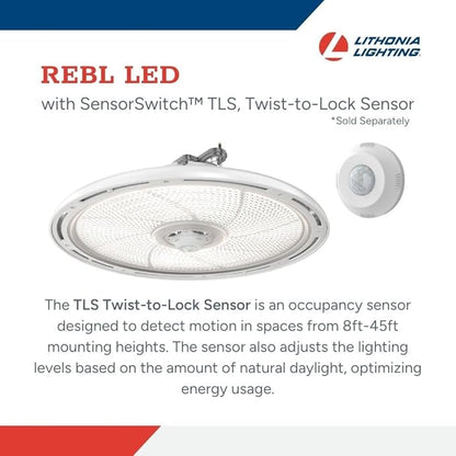 Lithonia Lighting REBL Round High Bay LED Light, 12,000/15,000/18,000 Adjustable Lumen Output, 3500K/4000K/5000K Switchable White Color Temperature, Work Light, XVOLT 277-480V, 12.2" x 7.5", White