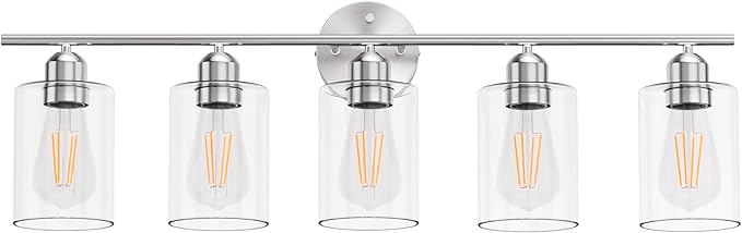 Bathroom Vanity Light Fixtures Brushed Nickel Bathroom Lighting Fixture, 5 Lights Bathroom Light Fixture Over Mirror, Modern Black Vanity Light, Wall Sconces with Glass Shades