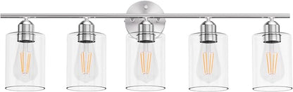 Bathroom Vanity Light Fixtures Brushed Nickel Bathroom Lighting Fixture, 5 Lights Bathroom Light Fixture Over Mirror, Modern Black Vanity Light, Wall Sconces with Glass Shades