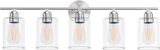 Bathroom Vanity Light Fixtures Brushed Nickel Bathroom Lighting Fixture, 5 Lights Bathroom Light Fixture Over Mirror, Modern Black Vanity Light, Wall Sconces with Glass Shades