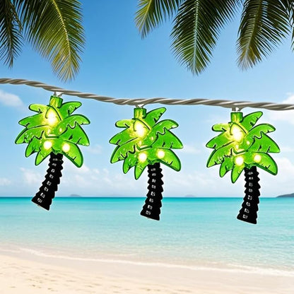 Palm Tree String Lights Outdoor, Summer Beach Themed Decoratives String Lights with 10 Palm Tree Patio Light, Plug in Indoor Fairy Lights for Outdoor Indoor Beach Tropical Party Bedroom Birthday Decor