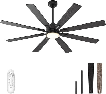 warmiplanet Ceiling Fans with Lights and Remote Control, 62-Inch, Reversible Silent DC Motor, 6 Speeds, 3 Color Dimmable LED Light, Timer, Black, 9-Blades