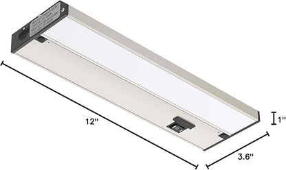 Getinlight 12-inch 3 Color Levels LED Under Cabinet Lighting, Hardwired or Plugged-in, Selectable White 2700K/3000K/4000K, Dimmable, Brushed Nickel Finished, IN-0210-1-SN