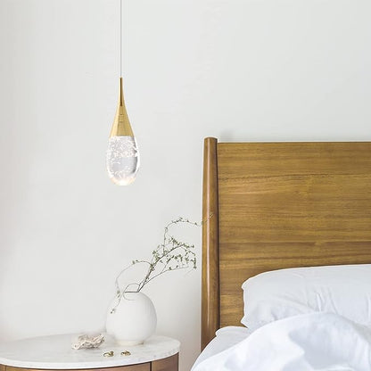 JoollySun Mini Crystal Pendant Light: 1-Light Teardrop Dimmable 3-Color LED Pendant for Kitchen Island Bathroom - Polished Gold