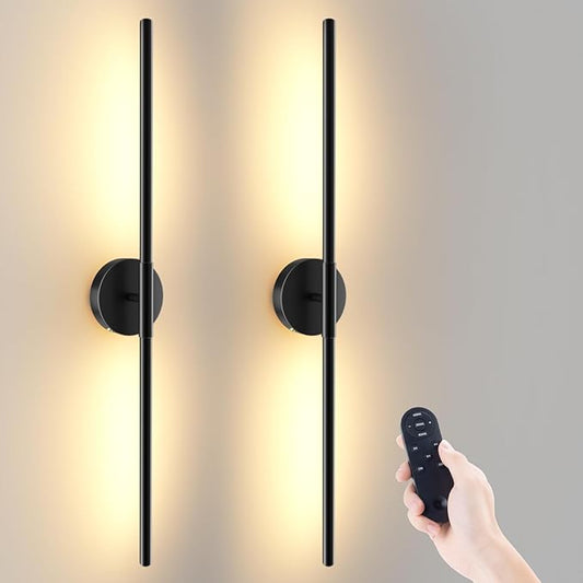 JOFIOS Battery Operated Wall Sconces Set of 2, 360°Rotation Wireless Rechargeable Wall Lights: Dimmable Detachable Wall Lamp with Remote Control, 3000K-6000K Infinite Dimming Wall Sconce 34.7 Inch