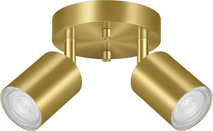 2 Light Track Lighting Fixtures Ceiling, Gold Round Directional Ceiling Spotlight, GU10 Flush Mount Ceiling/Wall Fixture, Adjustable Modern LED Track Lights for Kitchen/Living Room, Bulb Not Included