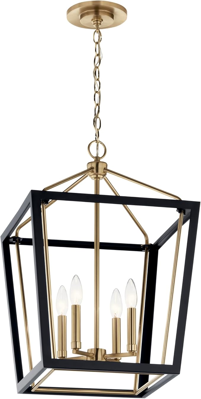 Kichler Delvin 4-Light Pendant Light Fixture with Clear Glass Panes in Champagne Bronze and Black for Kitchen Island, Dining Room, or Foyer (16" x 24"), 52619CPZBK