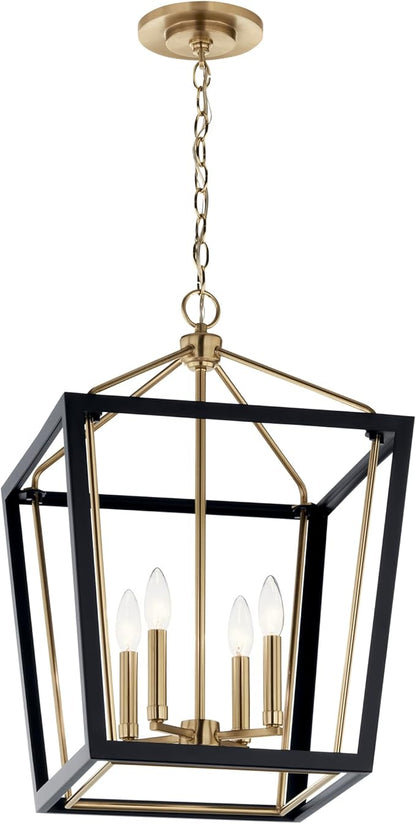 Kichler Delvin 4-Light Pendant Light Fixture with Clear Glass Panes in Champagne Bronze and Black for Kitchen Island, Dining Room, or Foyer (16" x 24"), 52619CPZBK