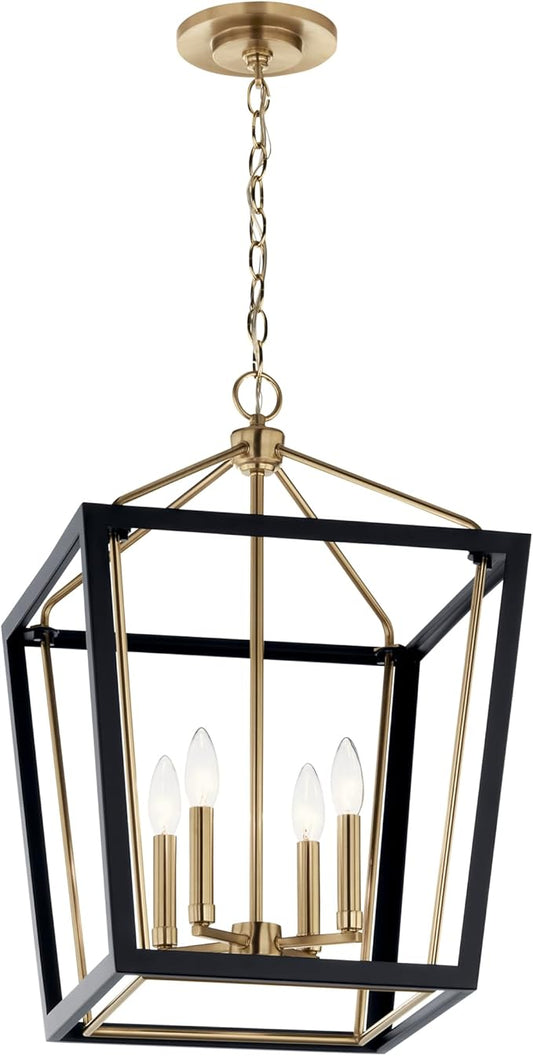 Kichler Delvin 4-Light Pendant Light Fixture with Clear Glass Panes in Champagne Bronze and Black for Kitchen Island, Dining Room, or Foyer (16" x 24"), 52619CPZBK