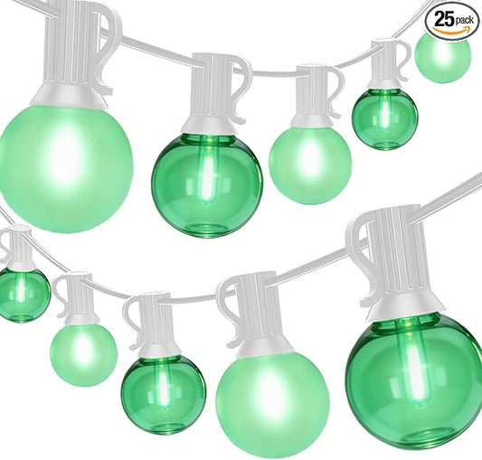 50FT G40 LED Outdoor Globe String Lights, St. Patrick's Day Decorations Lights Outdoor with 27 Shatterproof Green Bulbs, Hanging Globe Patio Lights Waterproof for Outside Party Wedding Porch Backyard