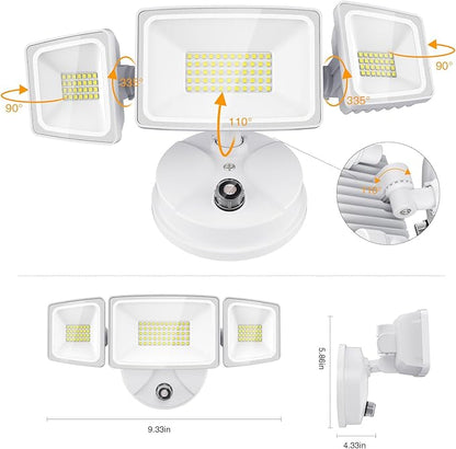 Onforu 80W LED Dusk to Dawn Flood Lights,8000LM White Exterior Security Outdoor Lighting,IP65 Waterproof Outdoor 3 Adjustable Heads Photocell Light Fixture,6500K Floodlight for Garage,Patio,Yard