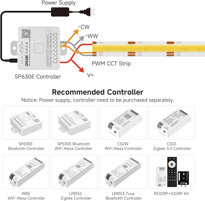 BTF-LIGHTING FCOB COB LED Strip CCT 3000K-6000K Tunable White IP65,UL Listed DC12V 16.4FT CRI 90+ Dimmable LED Tape Lights,640LEDs/m Dotless for Bedroom Kitchen Indoor Decor(No Adapter or Controller)