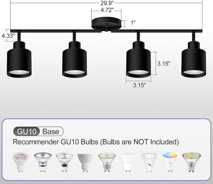 4-Light Led Track Lighting,Black Ceiling Lighting Fixtures,Wall Sconces Ceiling Spotlight with Foldable Light Arms for Kitchen, Closet, Bedroom,GU10 Socket, Bulbs Not Included