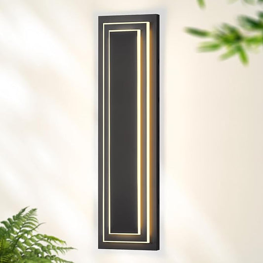 𝟐𝟑.𝟔𝐈𝐍 Modern Outdoor Wall Light,2-Tier Black Exterior Lighting Fixtures,Waterproof Outdoor Front Porch Light,Outside Light Fixtures for House,Garage,Patio,36W 3000K Warm White,1 Pack