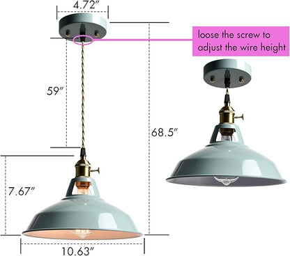 CLAXY Modern Pendant Light Kitchening Hanging Light Fixture Sea Blue Dome Shade with Adjustable Height Pendant with Switch for Bar Loft Bedroom Dining Restaurant