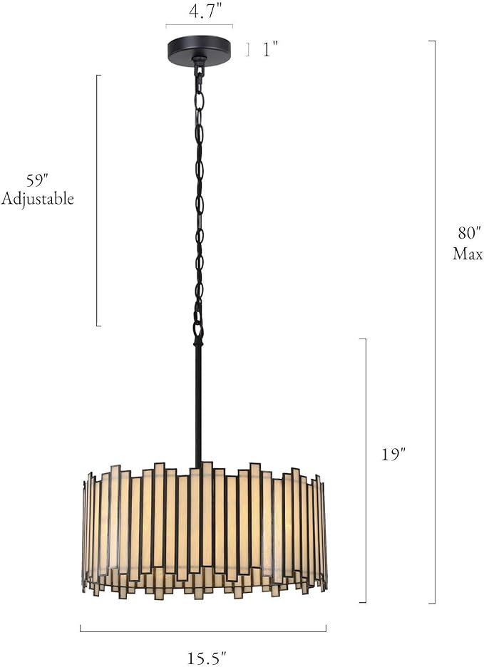 KSANA Black Drum Chandelier, 4-Light Modern Pendant Lights with Irregular White Glass Shade, 15.5'' Chandeliers Hanging Light Fixtures for Dining Room Kitchen Bedroom Foyer