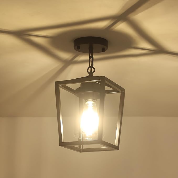 Pendant Lights Kitchen Island,Farmhouse Black Pendant Light Fixture, Lantern Hanging Light Fixture Kitchen Chandelier for Dining Room Foyer Hallway Light