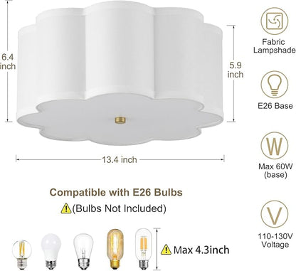 13.4"Semi Flush Mount Ceiling Light Fixture, 3-Light Modern Close to Ceiling Light With Fabric Flower-Shaped Shade, Light Fixtures Ceiling Mount for Bedroom Nursery Kids Room Living Room(Gold)