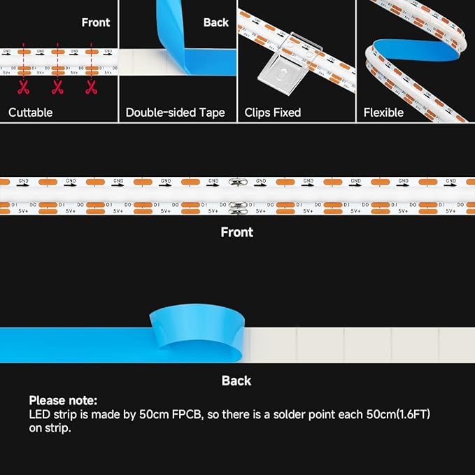 BTF-LIGHTING FCOB COB WS2812B IC RGB LED Strip DC5V 9.8FT Individual Addressable 160Pixel/m 480LEDs 480IC Dream Color IP30 Non-Waterproof High Density Light 0.39in Width(No Adapter or Controller)