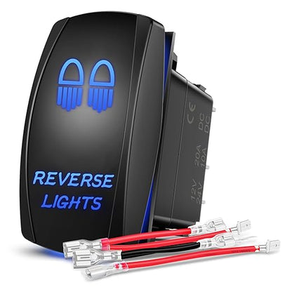 Nilight Reverse Lights Rocker Switches Led Light Bar Switch 5 Pin Laser On Off SPST switches 20A/12V 10A/24V Blue with Jumper Wires Set for Cars Trucks Boats ATVs UTVs RVs