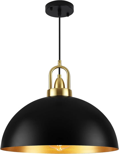 16'' Black Dome Pendant Light, Modern Farmhouse Black Pendant Light Fixture, Large Hanging Ceiling Pendant Lighting for Kitchen Island Dining Room Foyer Hallway Bar Cafe