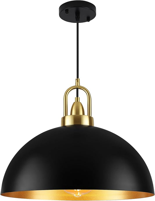 16'' Black Dome Pendant Light, Modern Farmhouse Black Pendant Light Fixture, Large Hanging Ceiling Pendant Lighting for Kitchen Island Dining Room Foyer Hallway Bar Cafe