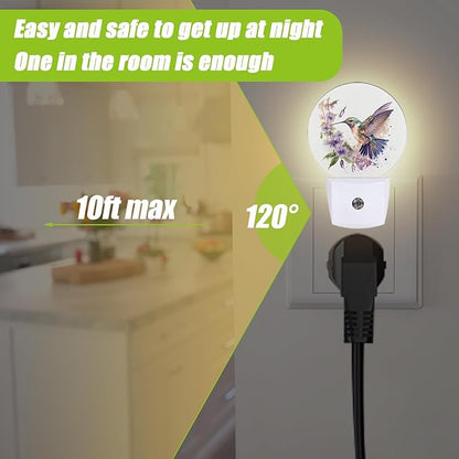 Groovy Hummingbird Flowers Night Light,Night Lights Plug into Wall for Kitchens Toilets Bedroom Decorative Half Round Nightlight Led Lamp 0.5W Sleep Friendly
