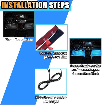 Universal Car LED Strip Light, Cigarette Lighter Auto Interior Decorative Lamp, 12V Under Dash Ambient Night Light, 24 LEDs RGB Neon Interior Atmosphere Lights for Car SUV (Ice Blue, Lighter)