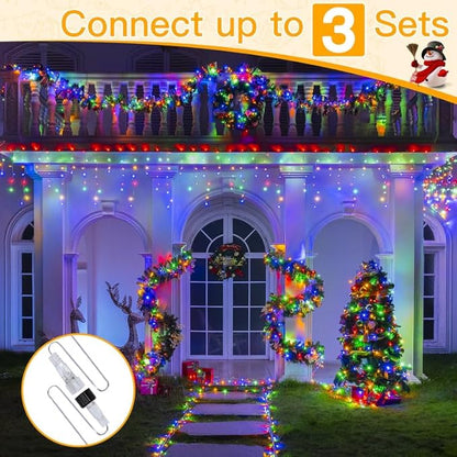 Ollny Icicle Lights for Outside 306LED 25FT, Color Changing Christmas Light with Remote 11 Modes Timers Waterproof, Plug in Connectable Hanging Lights for Outdoor Indoor House Roof Holiday