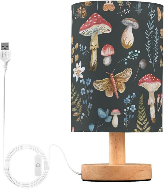 Bedside Table Lamp Mushroom Floral Butterfly Nightstand Lamp with Wood Desk Lamps for Bedroom Living Room Nursery Office Home Decor