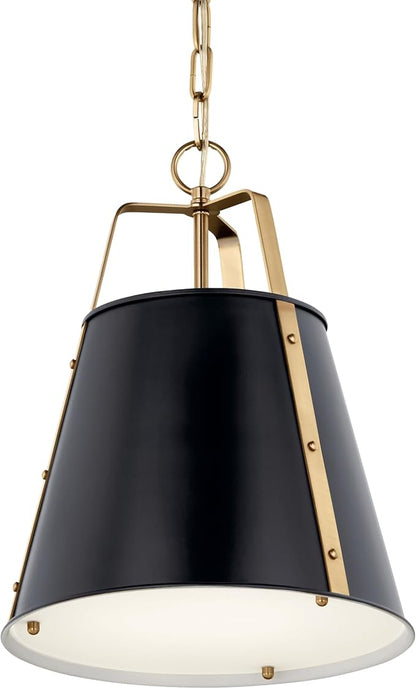Kichler Etcher 1-Light Pendant Light Fixture with Etched Painted White Glass Diffuser in Black and Champagne Bronze for Kitchen Island or Dining Room (17" x 13"), 52710BK