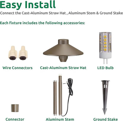 Lumina Lighting® Low Voltage Landscape Lighting Cast-Aluminum Path and Area Light Warm White 3W G4 LED Bulb and ABS Ground Stake Included for Yard Walkway Lawn PAL0106-BZLED4 (Bronze, 4-Pack)