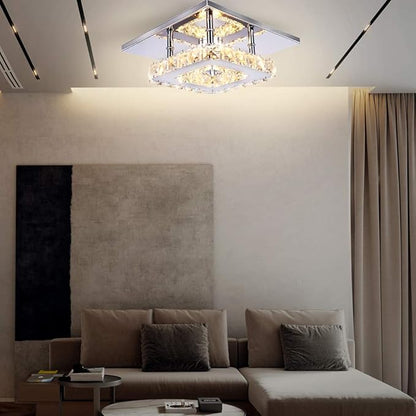 Small Led Chandelier Semi Flush Mount Crystal Lighting Modern Ceiling Crystal Lamp for Bedrooms Dinning Rooms Hallway (Warm)