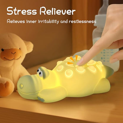 Night Light for Kids, Cute Silicone Nursery Crocodile Lamp with White Noise, NightLight for Baby and Toddler,Squishy Kawaii Bedside Lamp for Kids Room