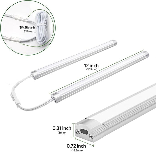 AIBOO Under Cabinet Lighting, Dimmable 12 inch Under Counter Lights, 120V Plug in & Hardwired, Linkable LED Closet Lights for Kitchen, Shelf, Workbench, Desk,Cupboard,Garage (6 PCS),Cold White 6000K