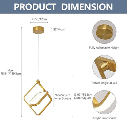 Modern LED Chandelier Gold Rectangular Pendant Light Fixtures 4000K 20W Dimmable Height Adjustable Pendant Lighting for Dining Room Kitchen Island Bedroom Living Room Foyer（3-Pack）
