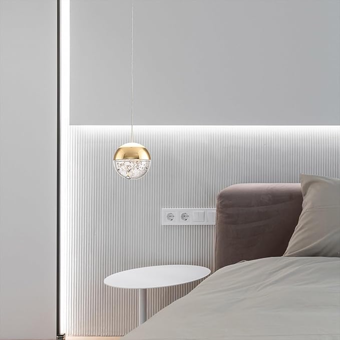 JoollySun Modern Crystal Pendant Light: Gold Mini Globe Ceiling Hanging Lights for Kitchen Island Bathroom