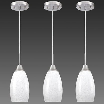 Viinew Mini Glass Pendant Light 4.72" with Handblown Milk White Marble Art Glass Hanging Light 3-Pack Oval Ceiling Hanging Light Fixture for Dining Room Kitchen Island Cafe Foyer Hallway