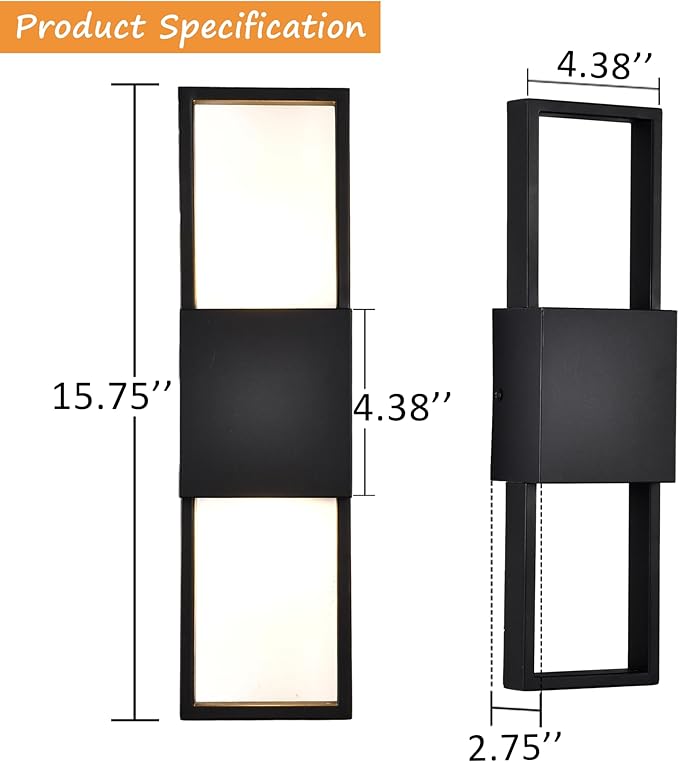 COTTAGE LIFE Outdoor Wall Sconce, Modern Up and Down LED Wall Light for House Black Exterior Light Fixture (15.75" H) Hardwired Sconce for Front Door, Garage, Patio Lighting – 3000K, 10W