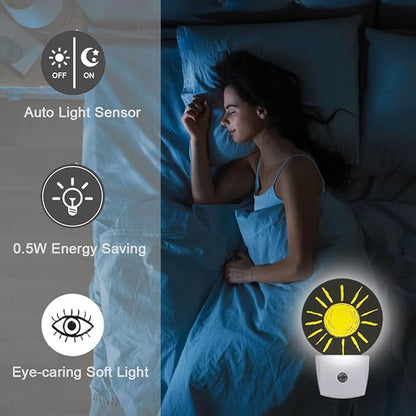 Sun Sunshine Painting Night Light Auto Sensor Led Dusk to Dawn Lamp Home Decor for Men Women
