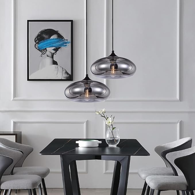 11" Industrial Vintage Colorful Glass Pendant Lighting 1-Light Farmhouse Loft Bar Ceiling Hanging Lamp Kitchen Island Dining Room Bedroom Chandelier (Silver)